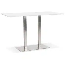 Table haute design ‘MAMBO BAR’ blanche avec pied en métal brossé – 180×90 cm