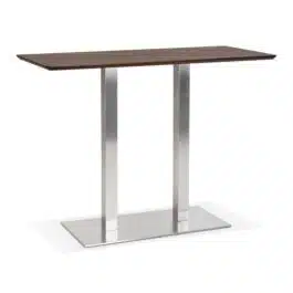 Table haute design ‘MAMBO BAR’ en bois finition Noyer avec pied en métal brossé – 150×70 cm