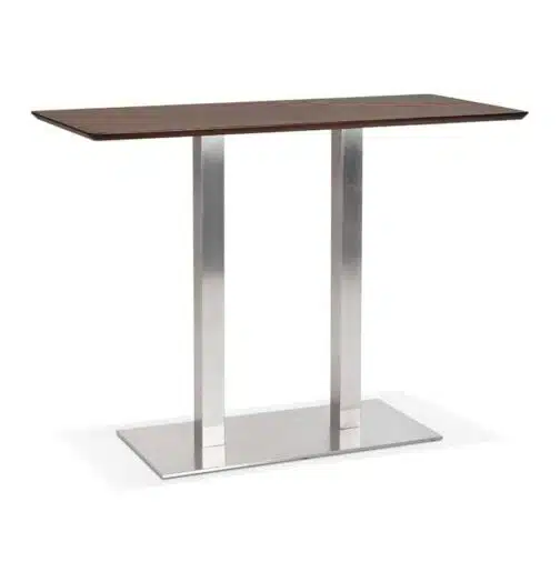 Table haute design 'MAMBO BAR' en bois finition Noyer avec pied en métal brossé - 150x70 cm