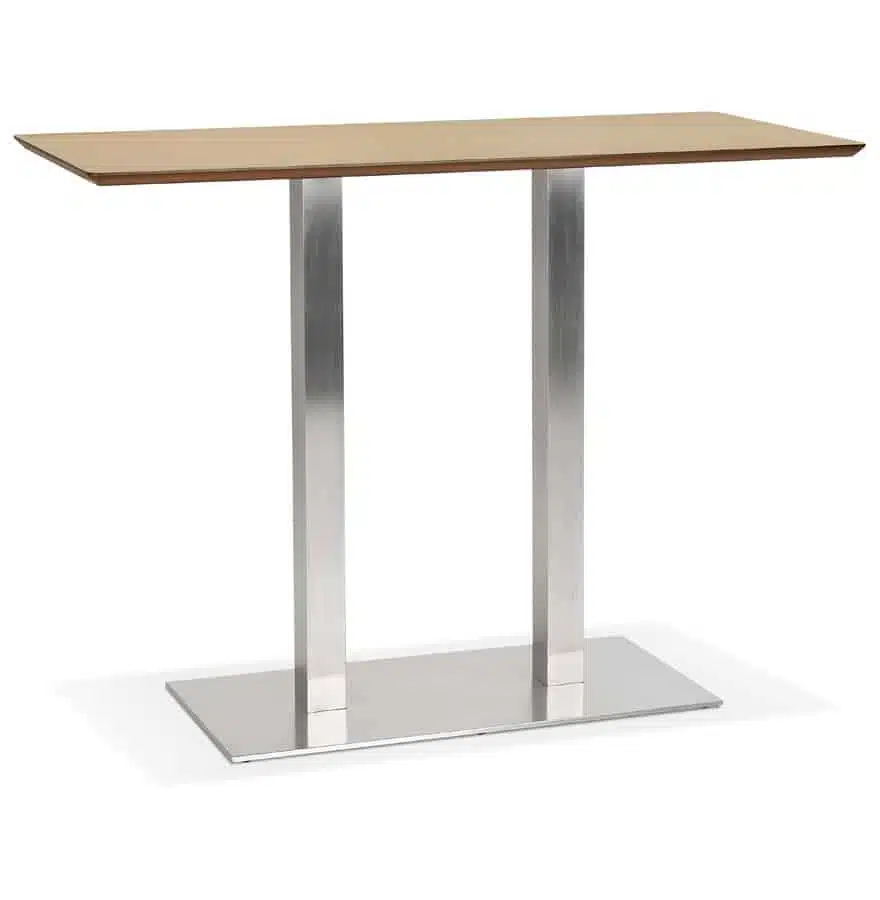 Table haute design 'MAMBO BAR' en bois finition naturelle avec pied en métal brossé - 150x70 cm