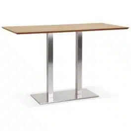 Table haute design ‘MAMBO BAR’ en bois finition naturelle avec pied en métal brossé – 180×90 cm