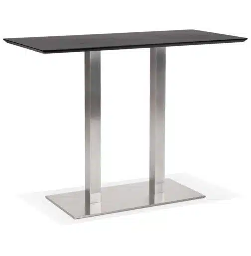 Table haute design 'MAMBO BAR' noire avec pied en métal brossé - 150x70 cm