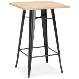 Table haute style industriel ‘DARIUS’ en bois clair et pieds en métal noir