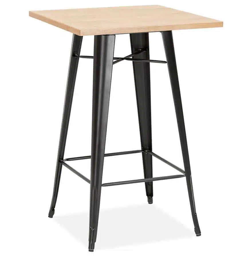 Table haute style industriel 'DARIUS' en bois clair et pieds en métal noir