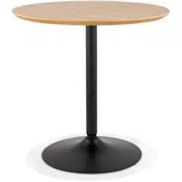 Table ronde design ‘HUSH’ en bois finition naturelle et métal noir – Ø 80 cm
