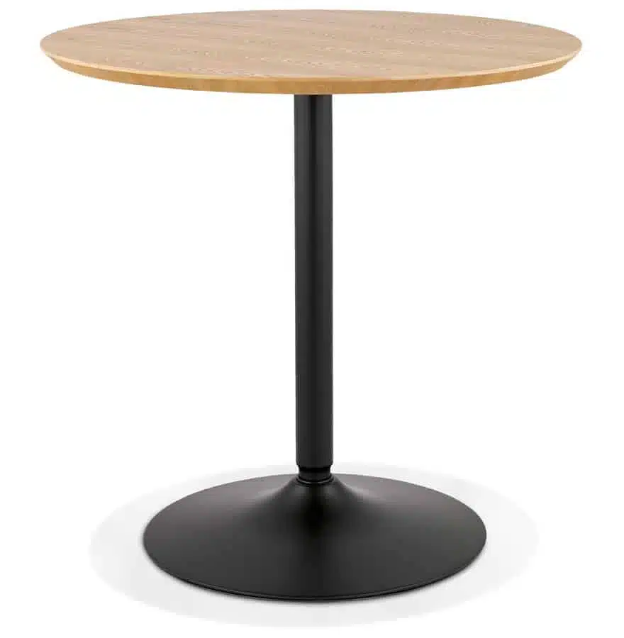 Table ronde design 'HUSH' en bois finition naturelle et métal noir - Ø 80 cm