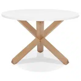 Table ronde design ‘MARVEL’ blanche et chêne massif – Ø 120 cm