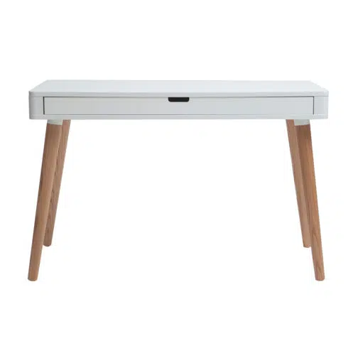 Bureau avec tiroir scandinave blanc et bois clair chêne L115 cm TOTEM