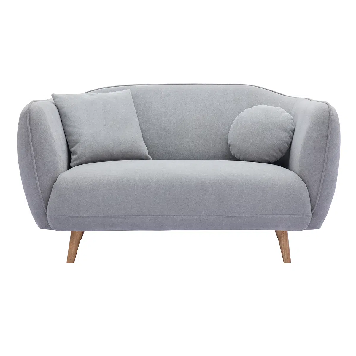 Canapé 2 places en tissu effet velours gris clair et bois clair FOLK