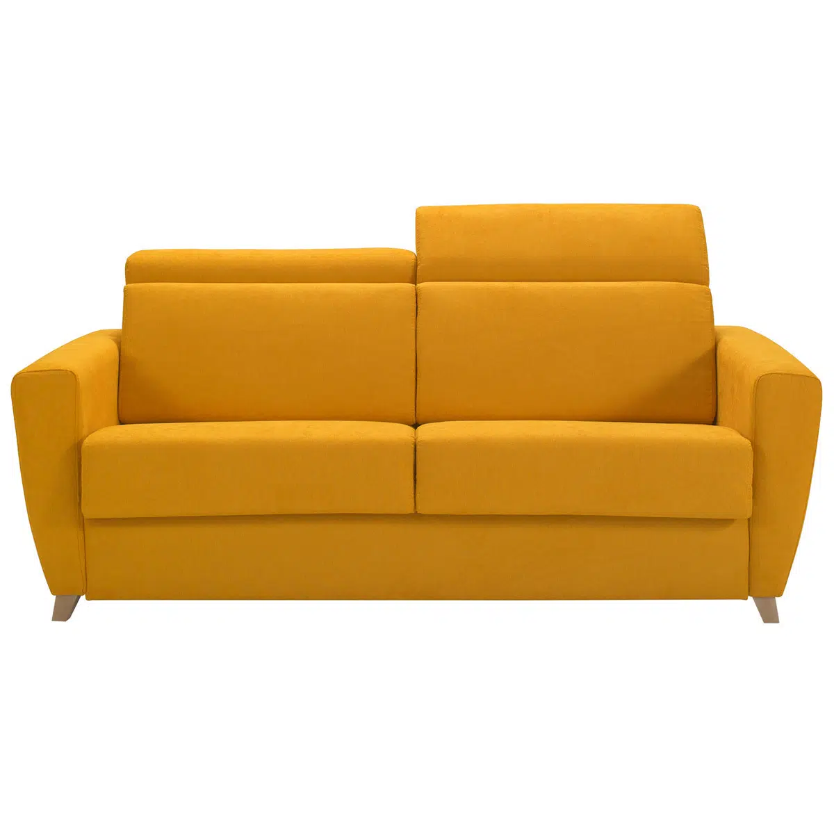 Canapé convertible avec têtières ajustables 3 places en tissu jaune avec matelas 13 cm GOYA