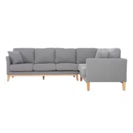 Canapé d’angle déhoussable scandinave 5-6 places en tissu gris clair et bois clair OSLO