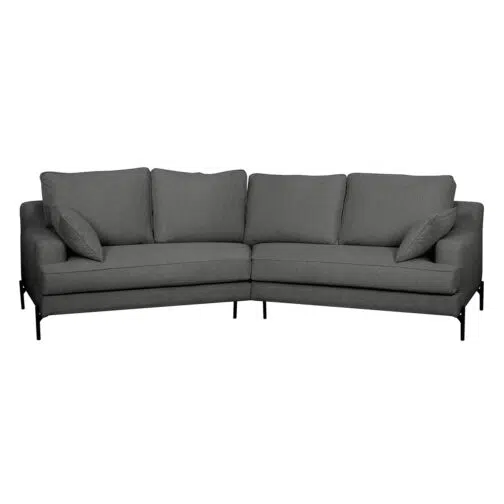 Canapé d'angle design 5 places en tissu gris anthracite et métal noir PUCHKINE