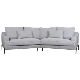 Canapé d’angle design 5 places en tissu gris chiné et métal noir PUCHKINE