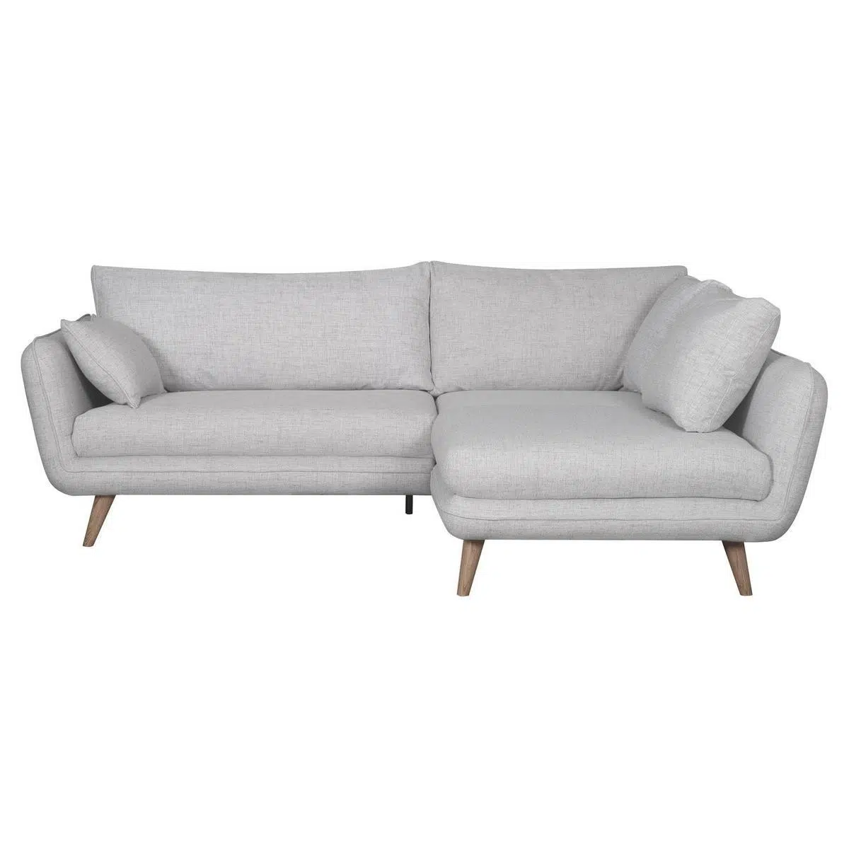 Canapé d'angle droit scandinave 3-4 places en tissu gris clair chiné et bois clair CREEP