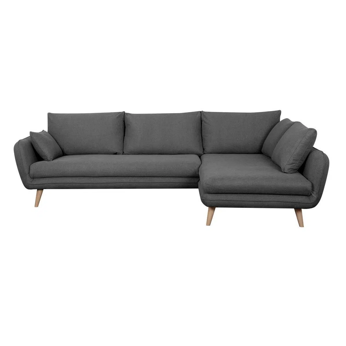 Canapé d'angle droit scandinave 5 places en tissu gris anthracite et bois clair CREEP