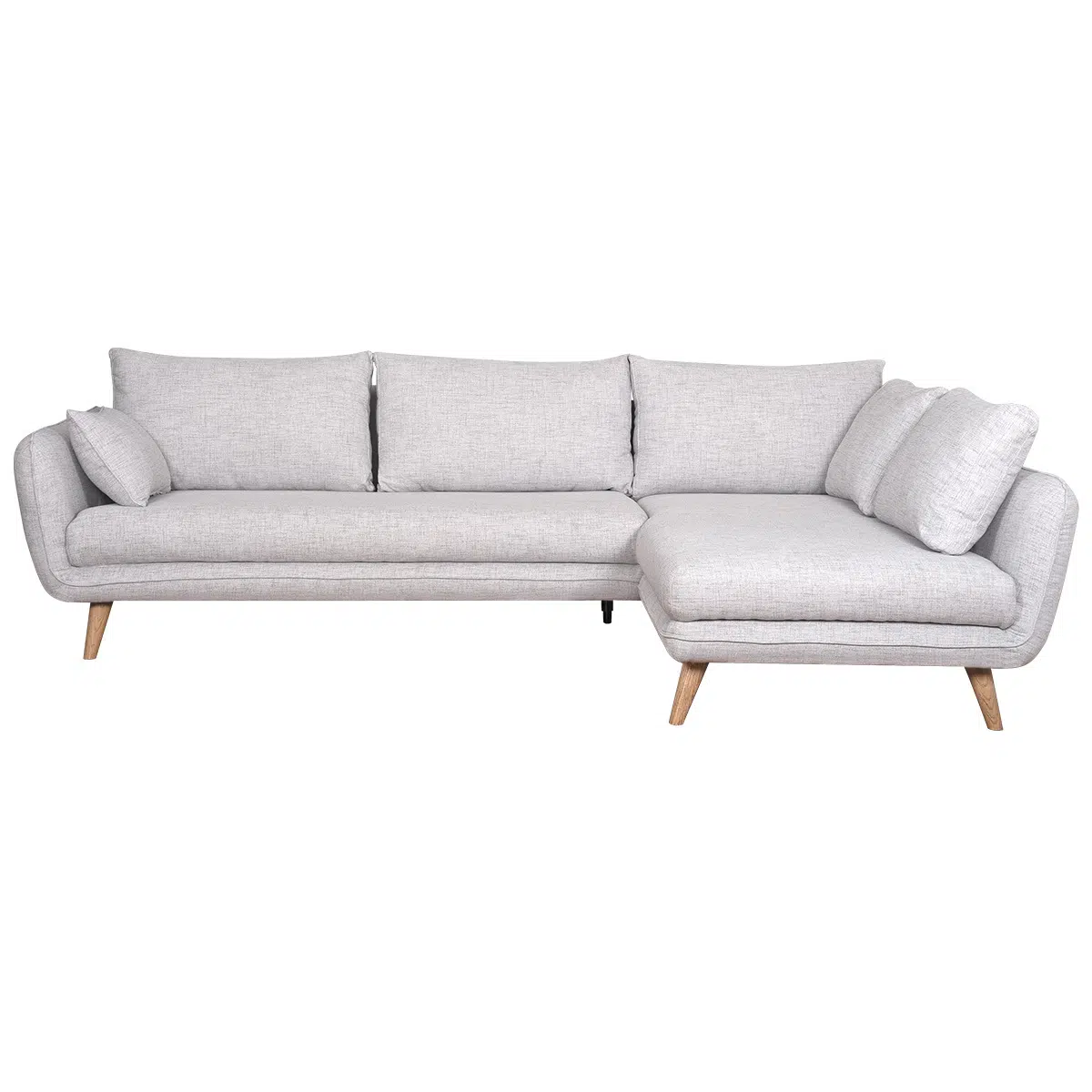 Canapé d'angle droit scandinave 5 places en tissu gris clair chiné et bois clair CREEP