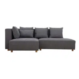 Canapé d’angle gauche 3 places en tissu effet velours gris et bois clair HARLEM