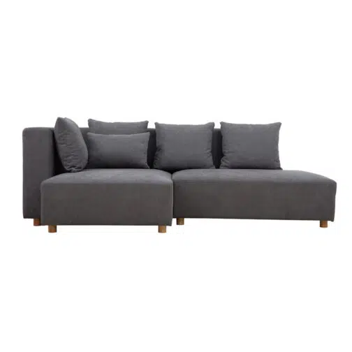 Canapé d'angle gauche 3 places en tissu effet velours gris et bois clair HARLEM