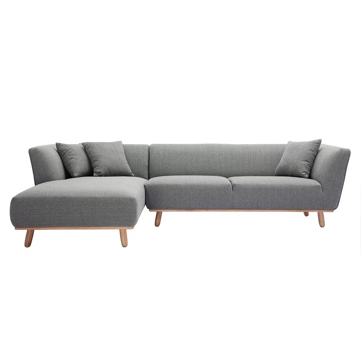 Canapé d'angle gauche scandinave 5 places en tissu gris et bois clair STUART