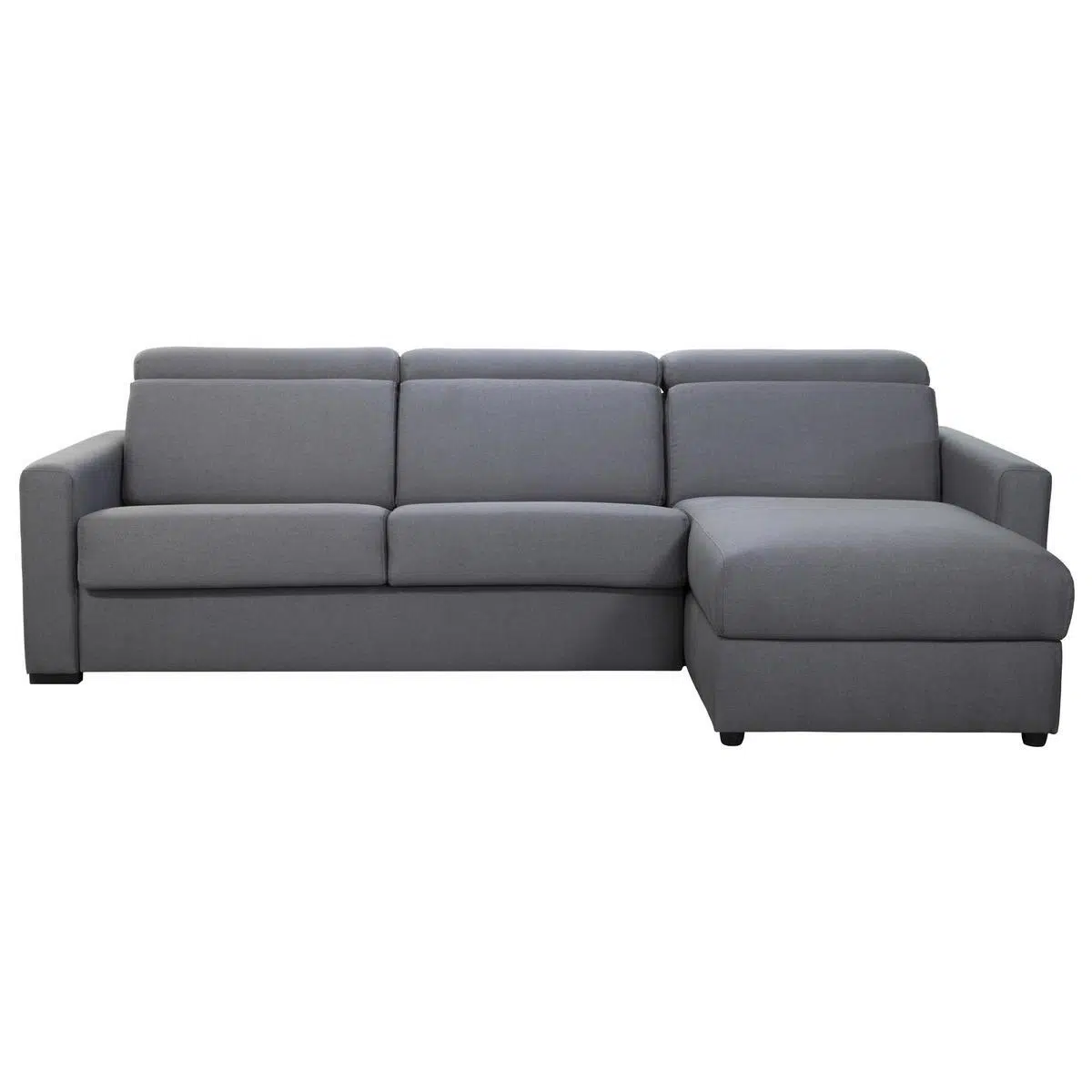 Canapé d'angle réversible et convertible avec coffre et têtières ajustables 4 places en tissu gris NORO