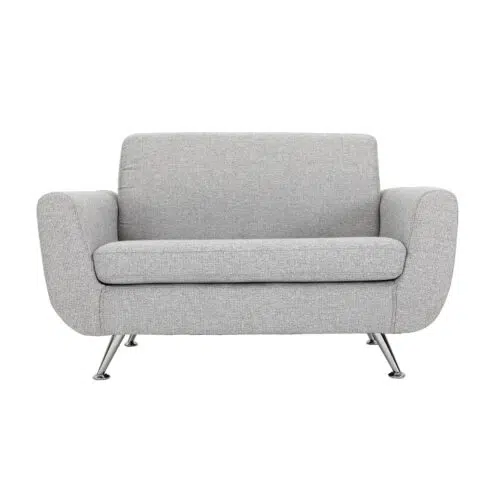 Canapé design 2 places en tissu gris clair et acier chromé PURE