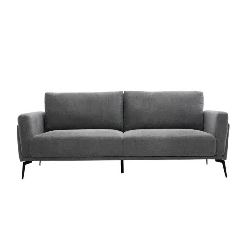 Canapé design 3 places en tissu effet velours texturé gris et métal noir MOSCO