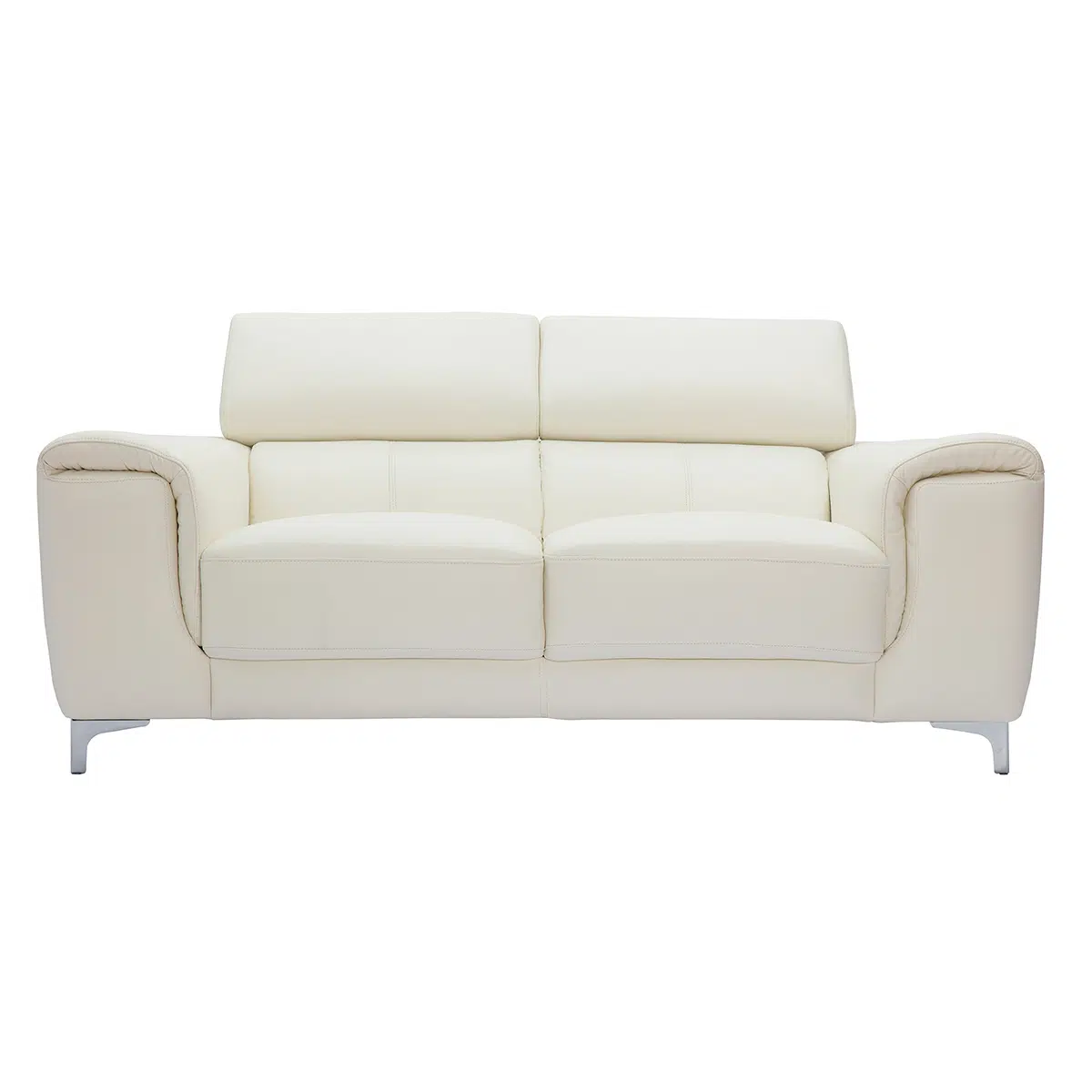 Canapé design avec têtières ajustables 2 places cuir blanc cassé et acier chromé NEVADA
