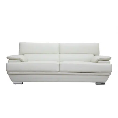 Canapé design avec têtières ajustables 3 places cuir blanc et acier chromé EWING