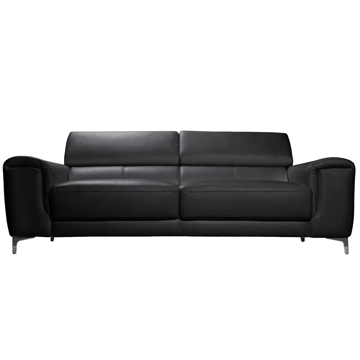 Canapé design avec têtières ajustables 3 places cuir noir et acier chromé NEVADA