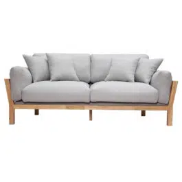 Canapé scandinave déhoussable 3 places en tissu gris clair et bois clair KYO