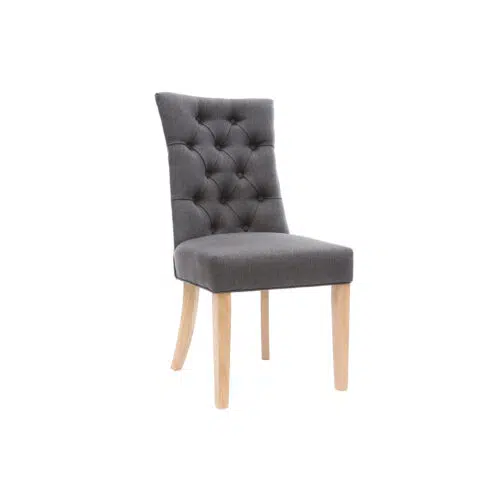 Chaise classique en tissu gris foncé et bois clair massif VOLTAIRE