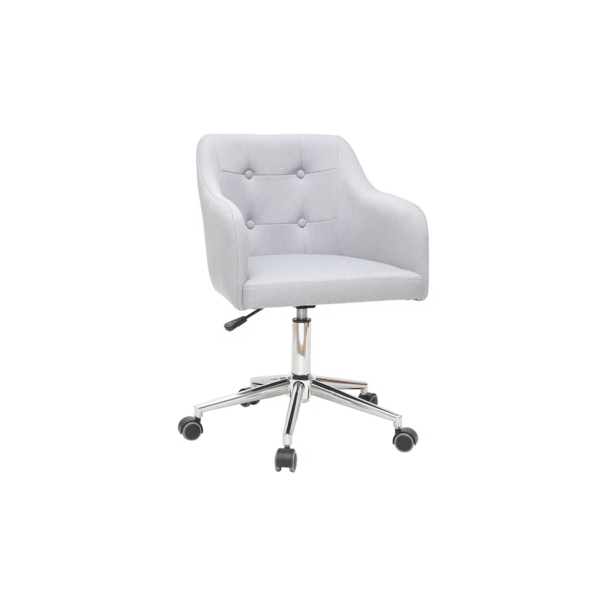 Chaise de bureau à roulettes capitonnée en tissu gris clair et acier chromé BALTIK