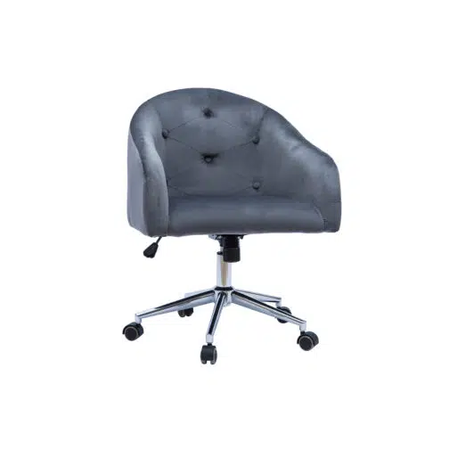 Chaise de bureau à roulettes capitonnée en tissu velours gris foncé et acier chromé SHARON