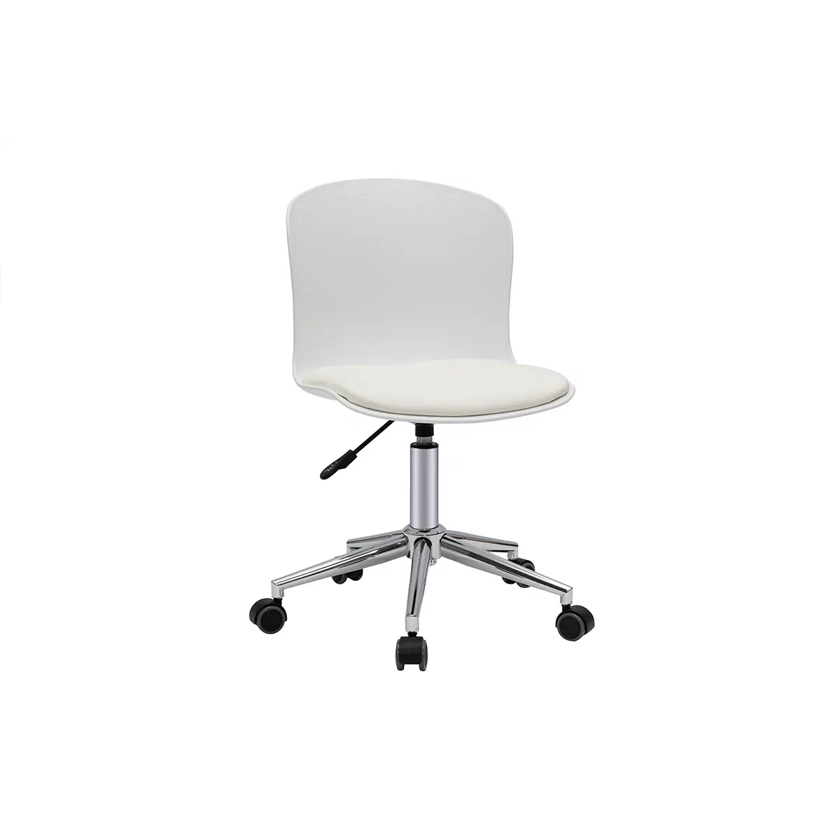 Chaise de bureau à roulettes design blanc et acier chromé ARISTA