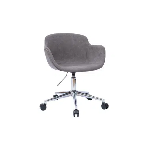 Chaise de bureau à roulettes en tissu effet velours gris et acier chromé AARON