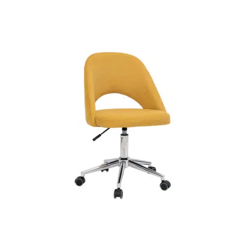 Chaise de bureau à roulettes en tissu effet velours texturé jaune moutarde et acier chromé COSETTE