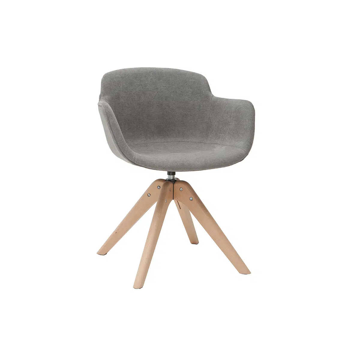 Chaise design en tissu effet velours gris et bois clair massif AARON