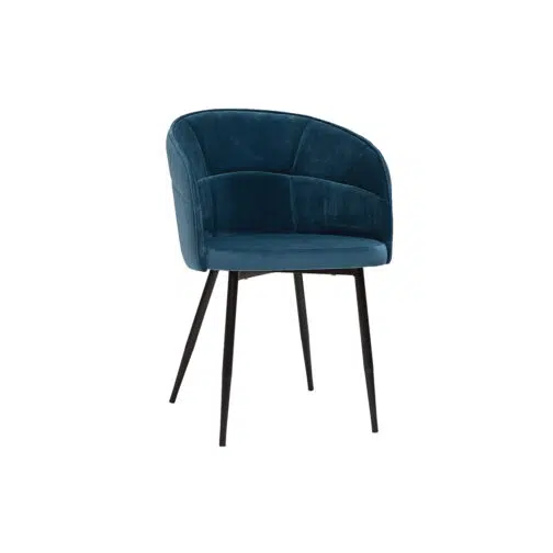 Chaise design en tissu velours bleu pétrole et métal noir JOLLY