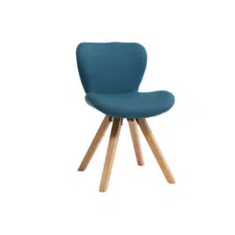 Chaise scandinave en tissu bleu canard et bois clair massif ANYA