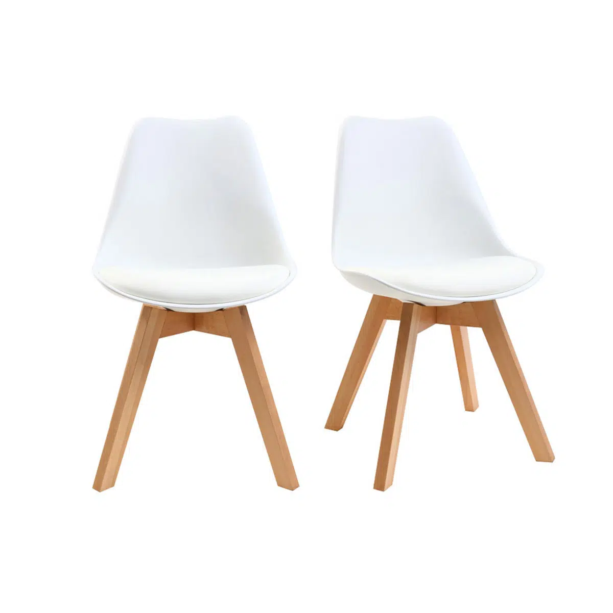 Chaises design blanc et bois clair massif (lot de 2) PAULINE