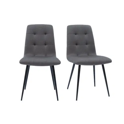 Chaises design capitonnées en tissu gris et métal noir (lot de 2) ESCAPE
