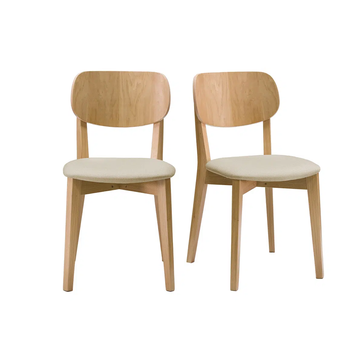 Chaises vintage bois clair chêne et assis en tissu beige (lot de 2) LUCIA