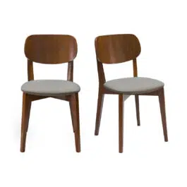 Chaises vintage bois foncé et assises en tissu marron glacé (lot de 2) LUCIA