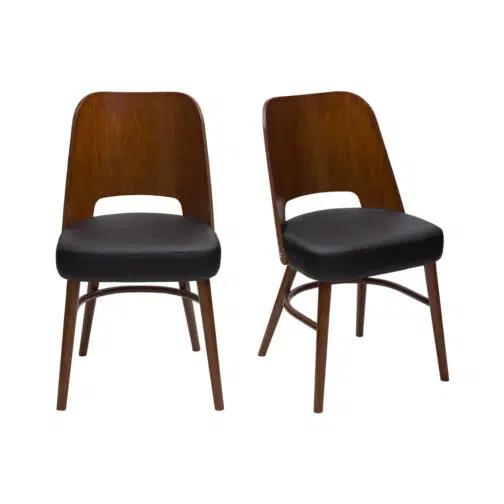 Chaises vintage bois foncé et assises noires (lot de 2) EDITO