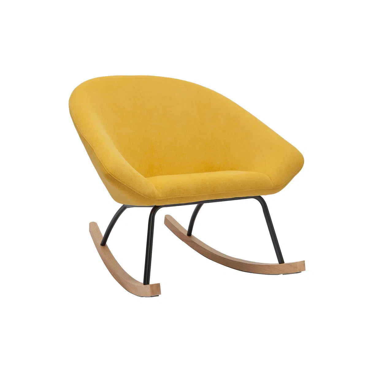 Rocking chair design en tissu effet velours jaune moutarde