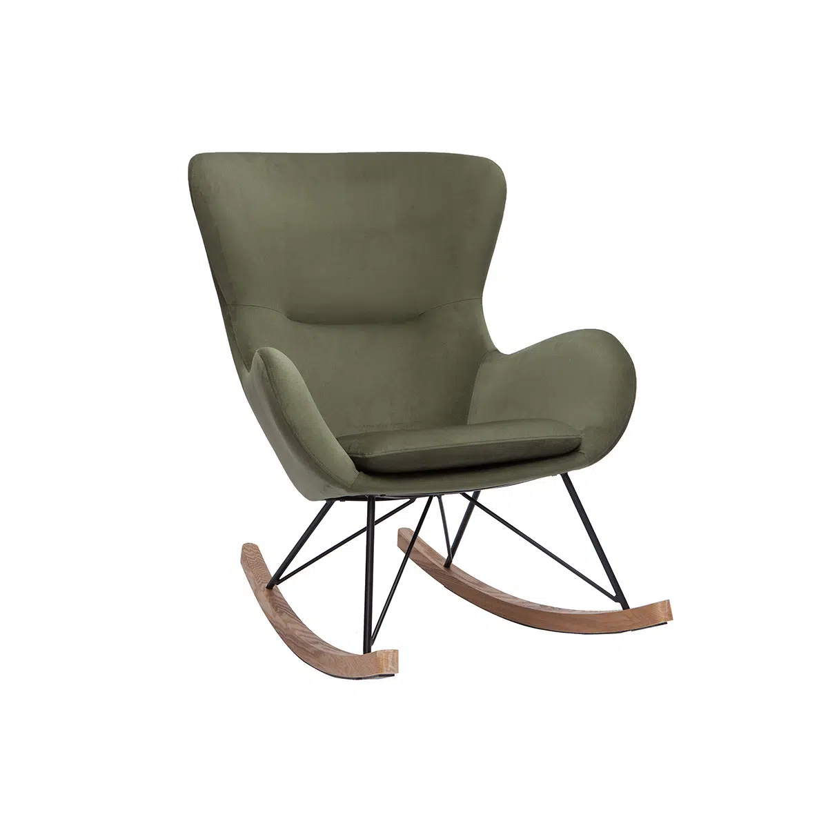 Rocking chair design en tissu effet velours kaki
