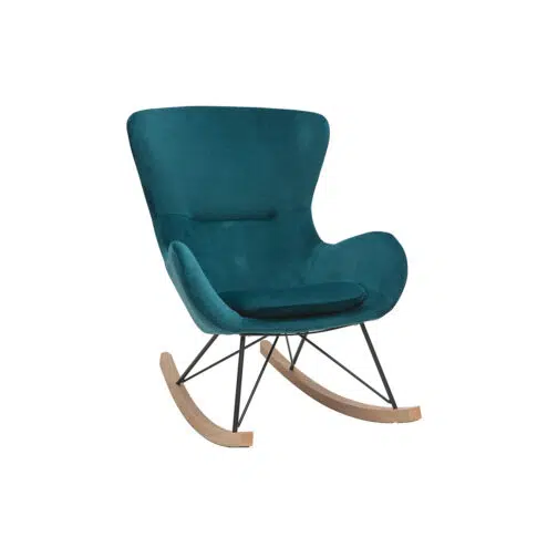 Rocking chair design en tissu velours gaufré bleu pétrole