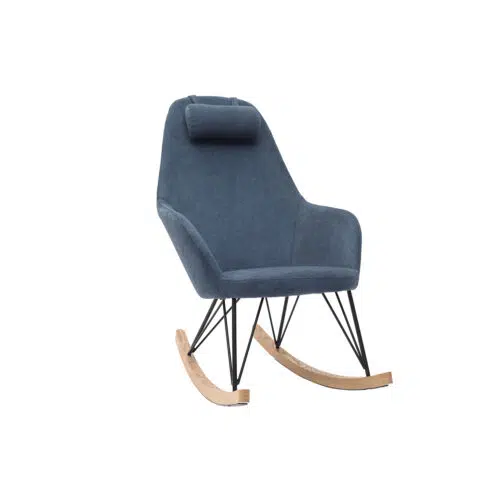 Rocking chair en tissu effet velours bleu