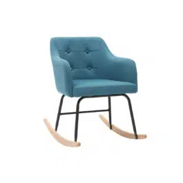 Rocking chair scandinave en tissu bleu canard, métal noir et bois clair BALTIK – Miliboo & Stéphane Plaza