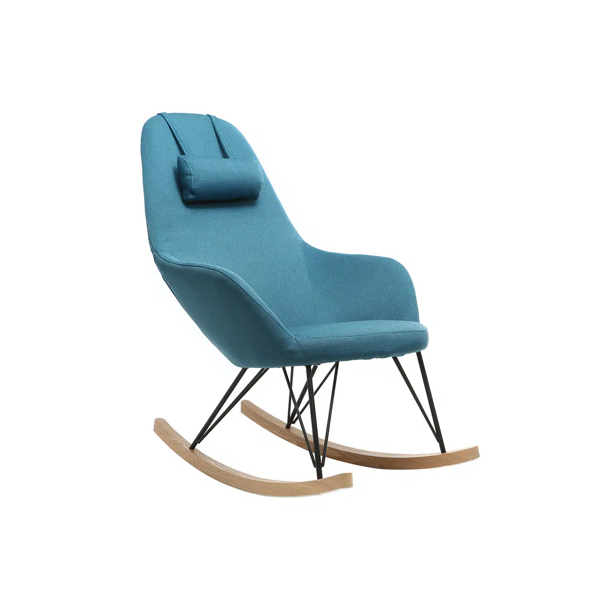 Rocking chair scandinave en tissu bleu canard